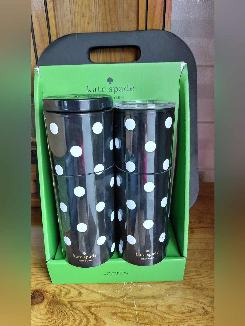NWT Kate Spade Black Polka Dot Tumbler Set